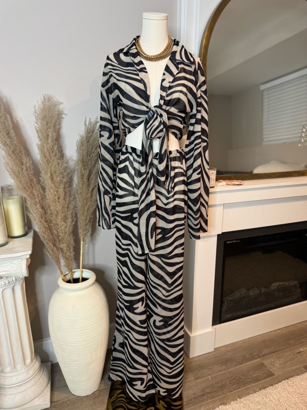 Black & Cream Zebra Print Two-Piece Set